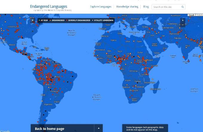 Карта исчезающих языков планеты Земля