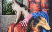 Zurab Martiashvili ,Ledy with Cat and Dog, oil on canvas_160x70 cm_ (2)